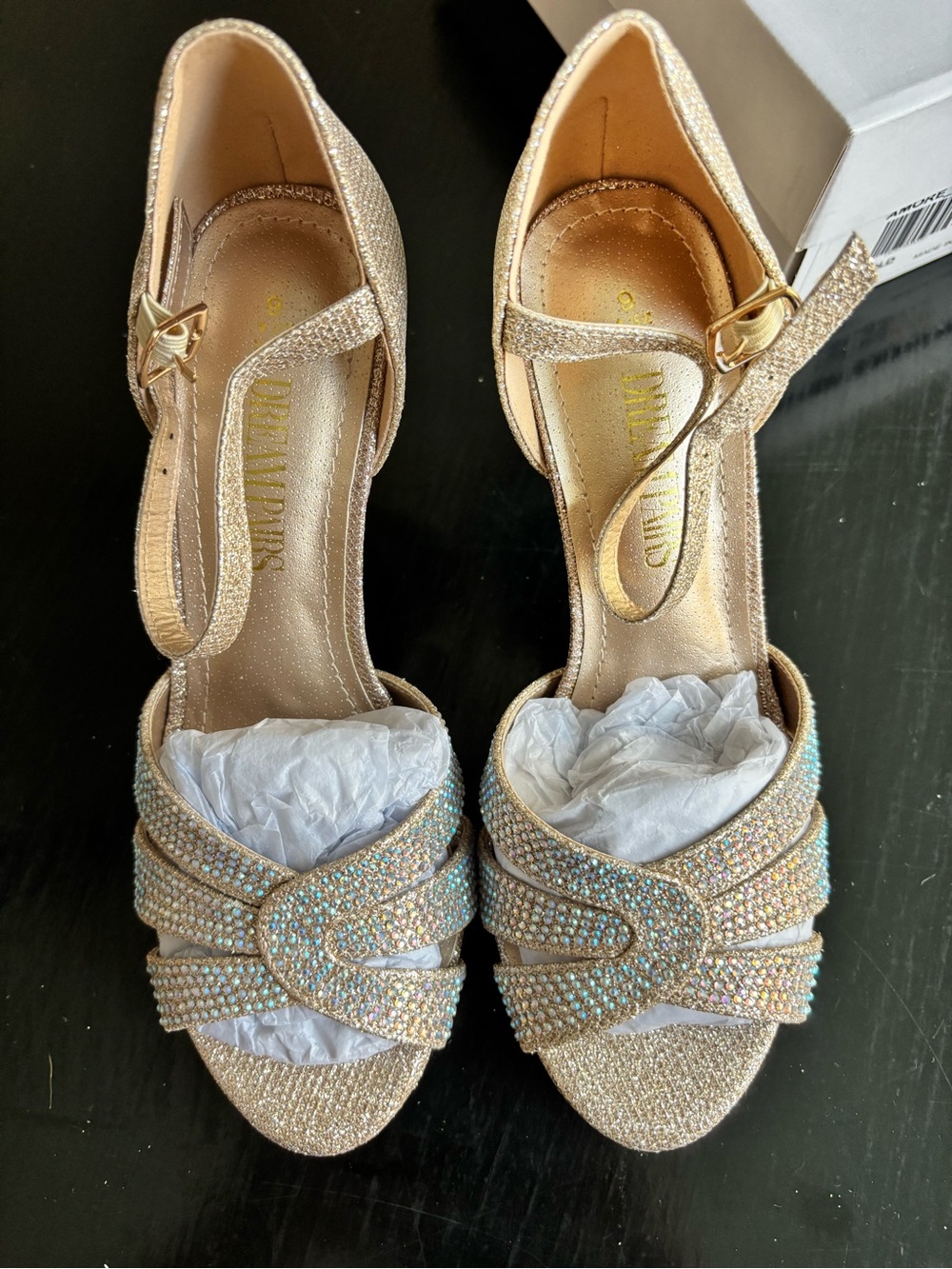 Dream Pairs Gold Rhinestone Open-Toe Heels - Picture 4 of 10